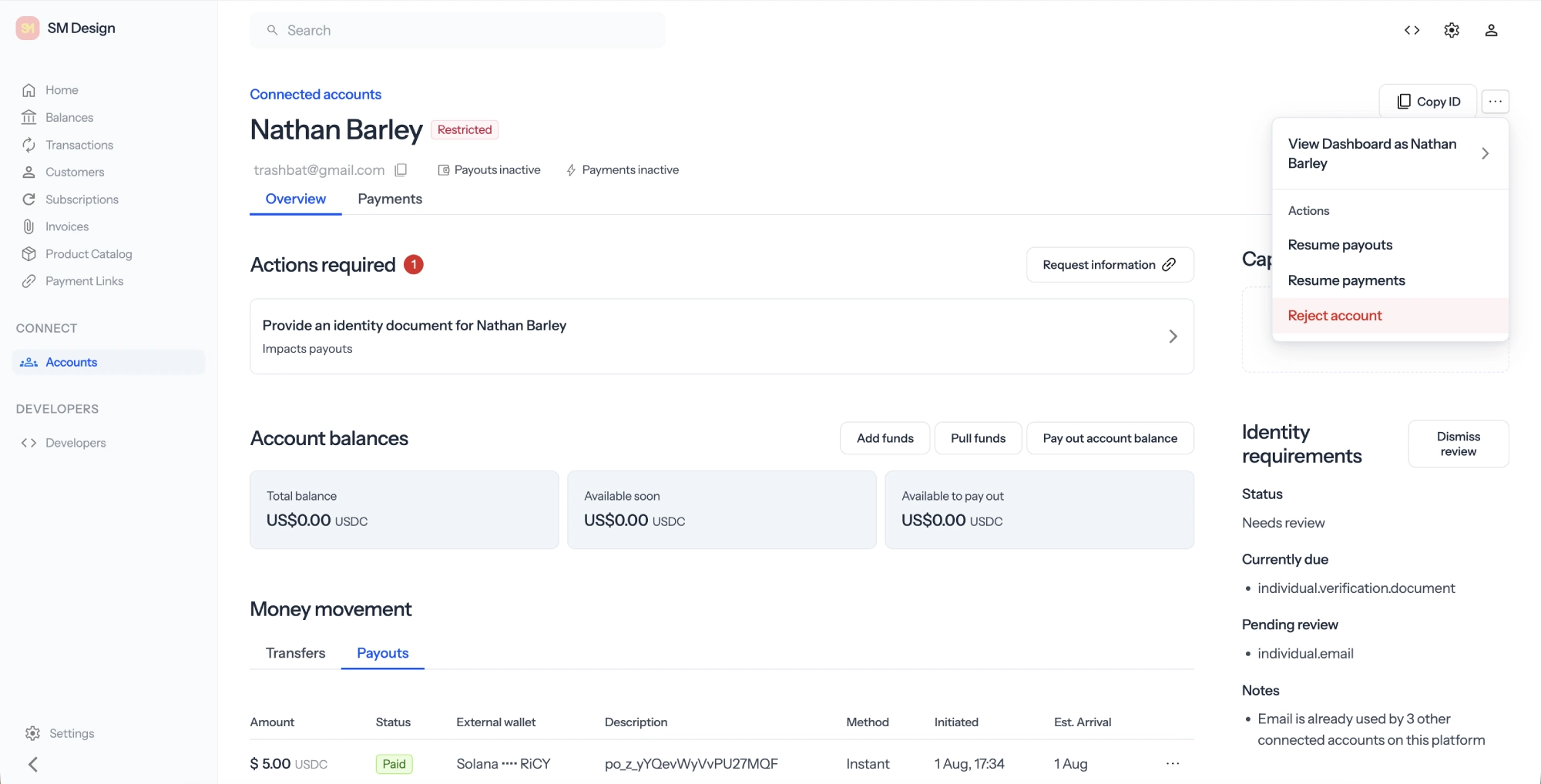 Zoneless KYC settings showing payout and country thresholds