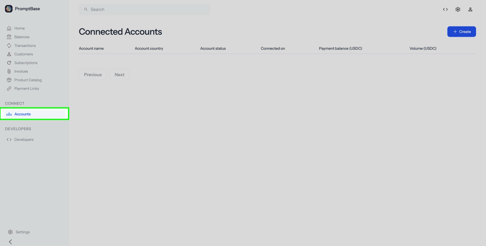 Connected accounts in the dashboard sidebar