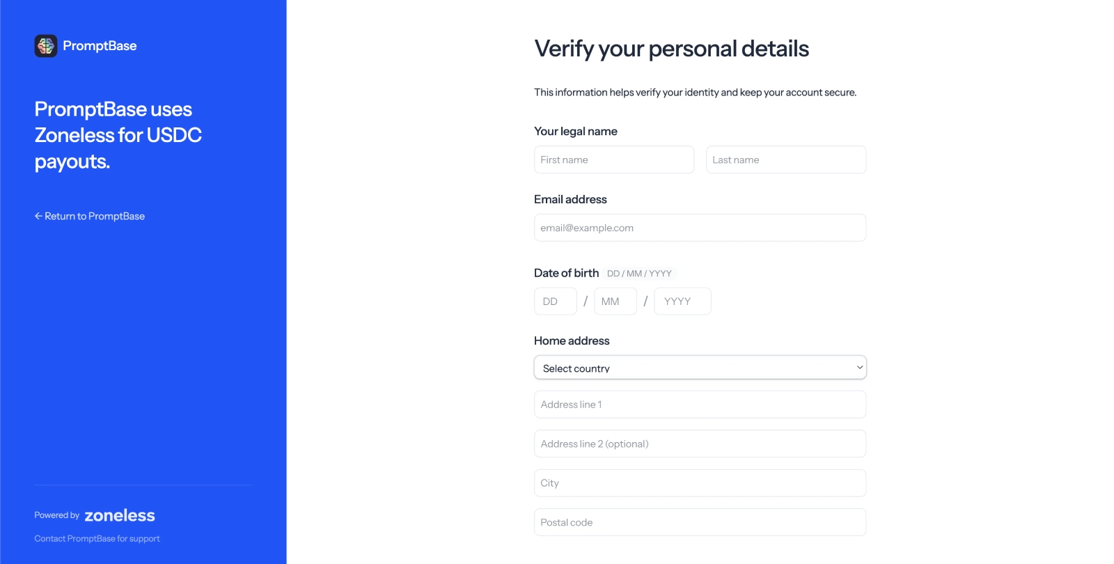 Zoneless seller onboarding form