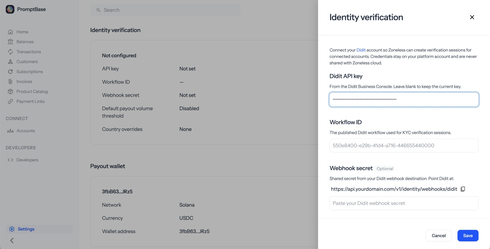 Didit API key field in Zoneless
