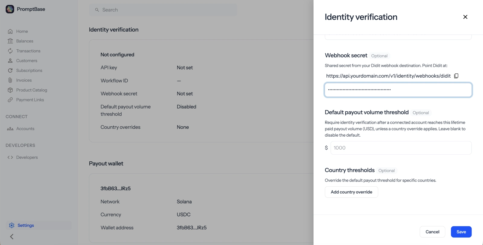 Webhook secret field in Zoneless