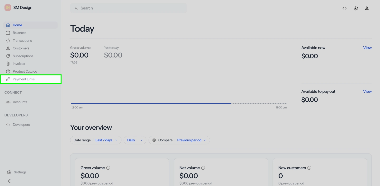 Payment Links in the dashboard sidebar
