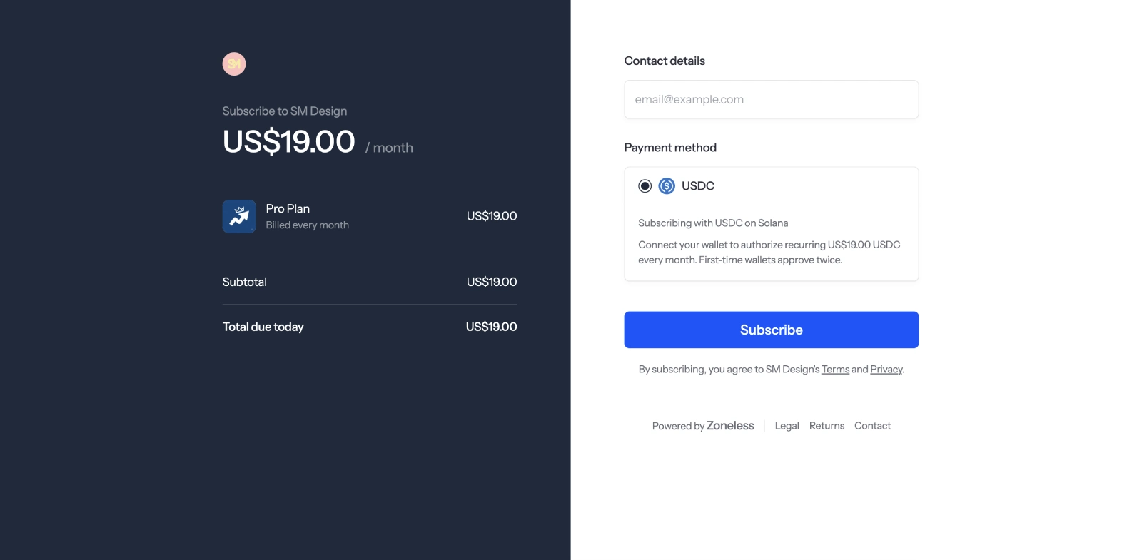 Checkout page for the payment link product