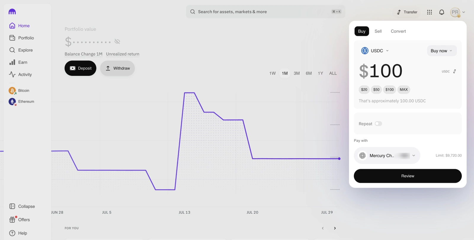 Buy USDC on an exchange